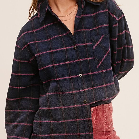 RAW EDGE TWO-TONE WASH BUTTON DOWN PLAID SHIRT - Picture 1 of 3